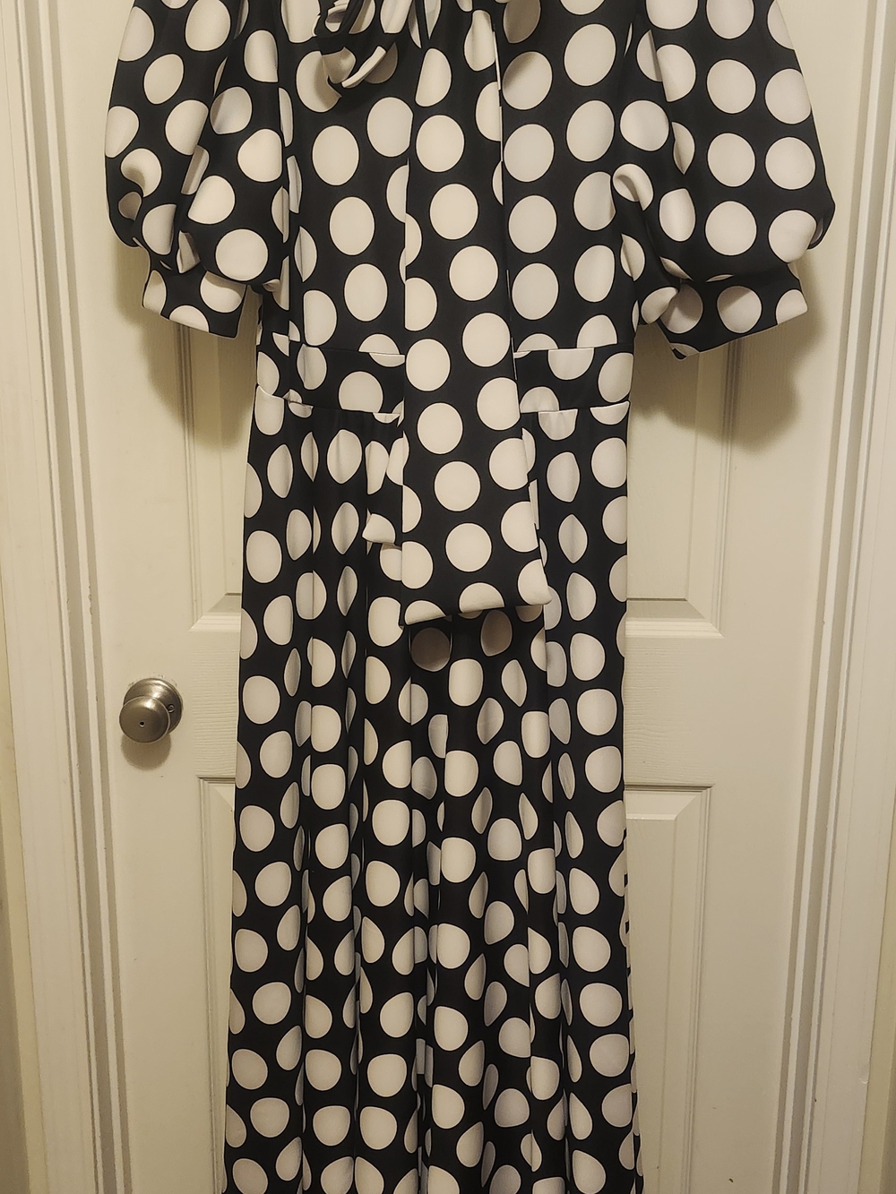 Polka Dot Puff-Sleeve Kids Dress - Black & White